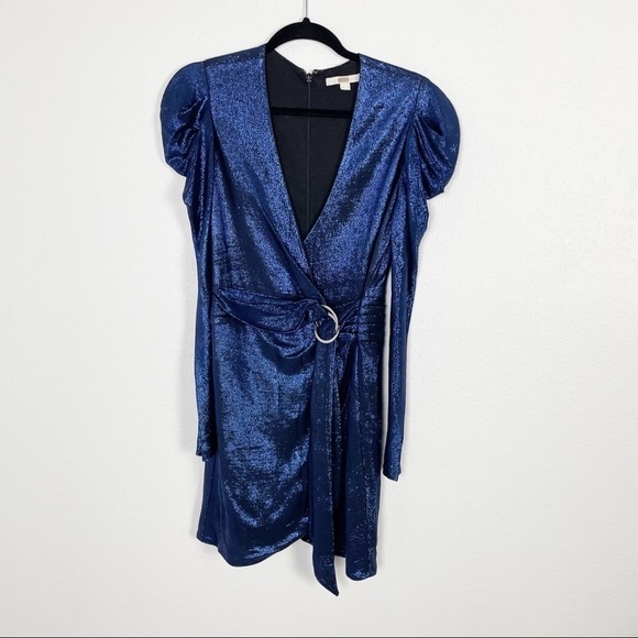 Jonathan Simkhai Metallic Long Sleeve Mini Dress Blue Cocktail Evening Party - Picture 3 of 9